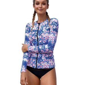 womens rash guard zip swim surf top